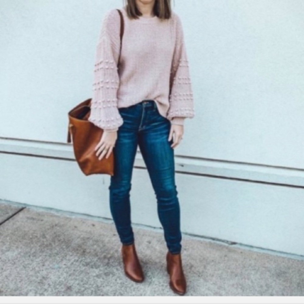 Madewell Blush Bobble Sleeve Pullover Sweater Sz M - Picture 3 of 8